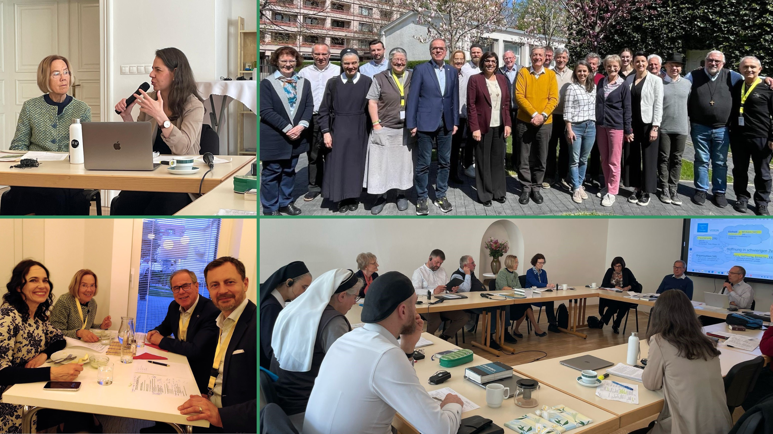 Gruppi di persone in riunione e all'aperto.