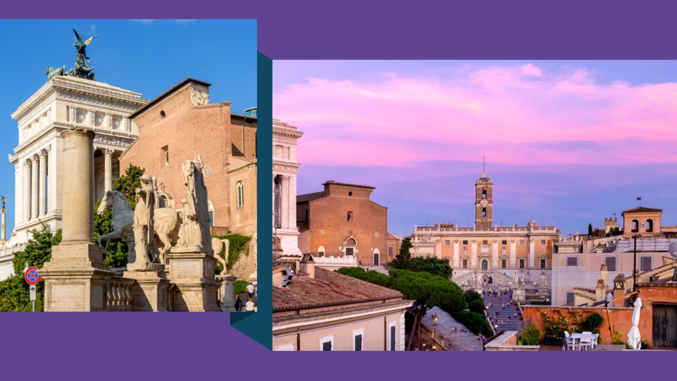 Monumenti storici di Roma al tramonto